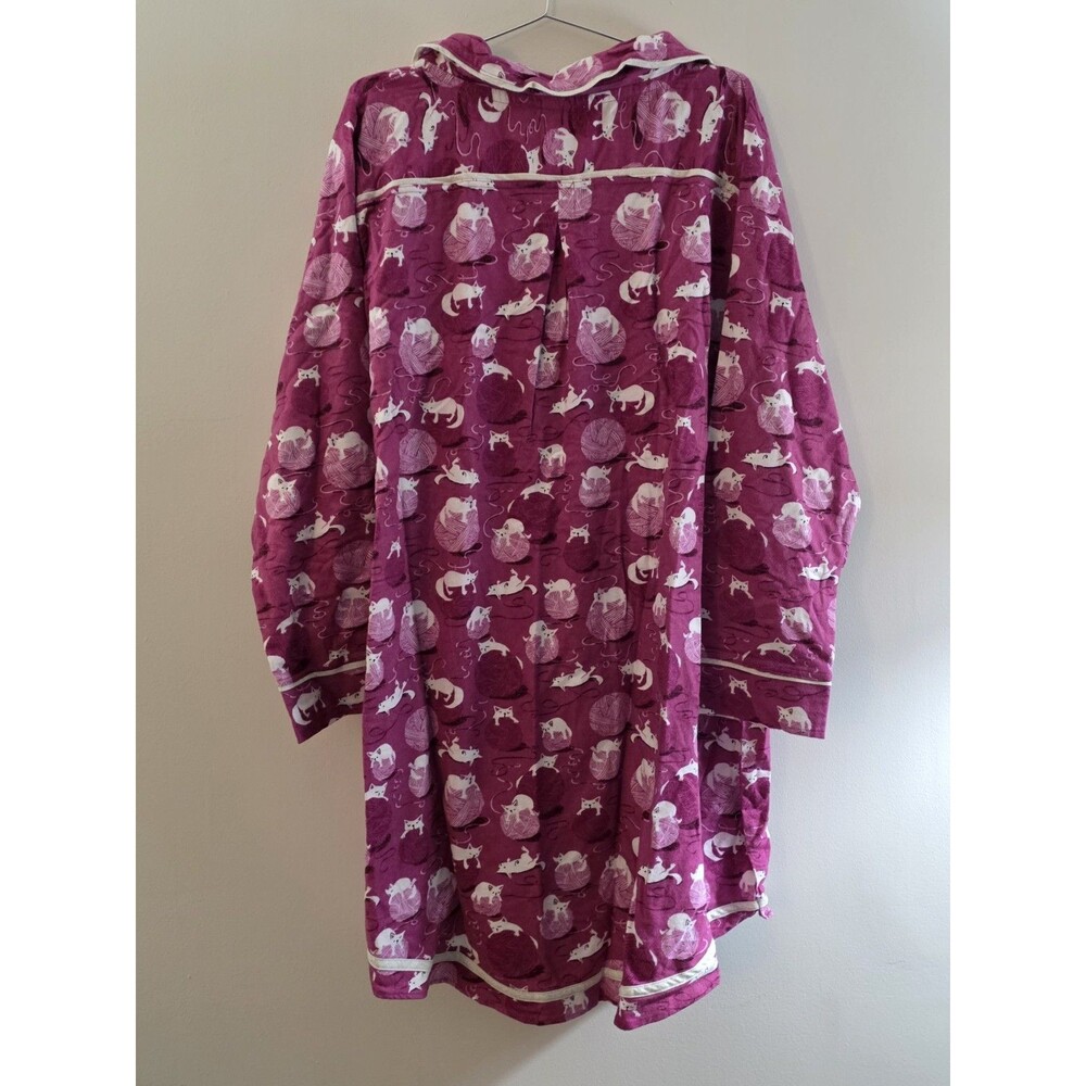 Munki Munki Purple Knitting Cat Flannel Sleep Shirt Mid Thigh 3X Plus Cotton - Picture 7 of 10